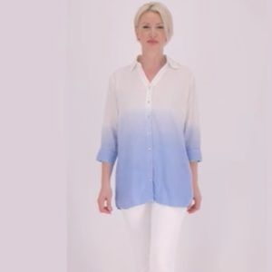 New D&Co active ombre 3/4 sleeves button down shirt size small with pockets